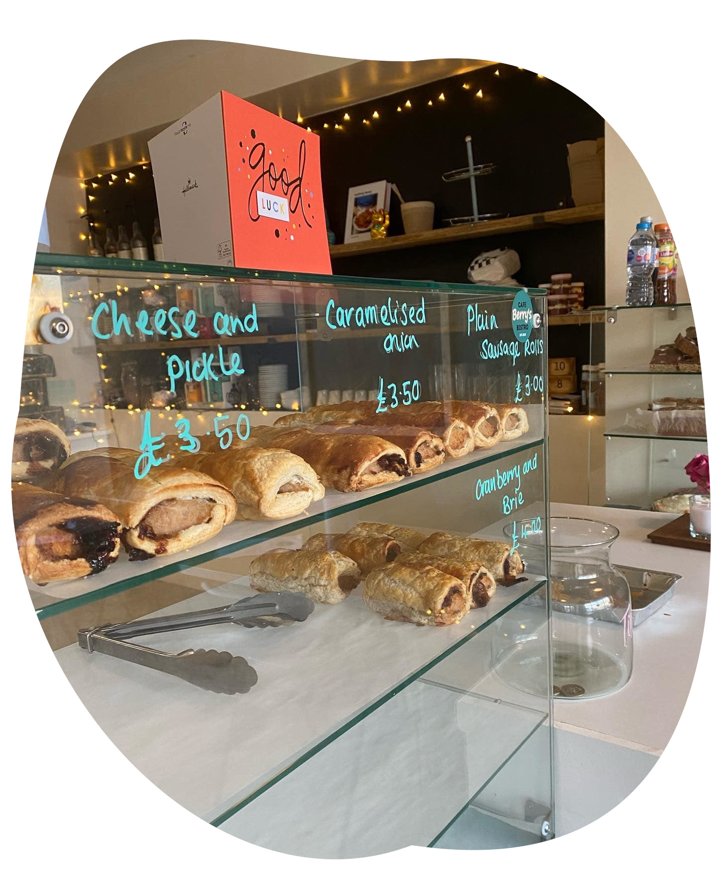 The counter at Berry's cafe.